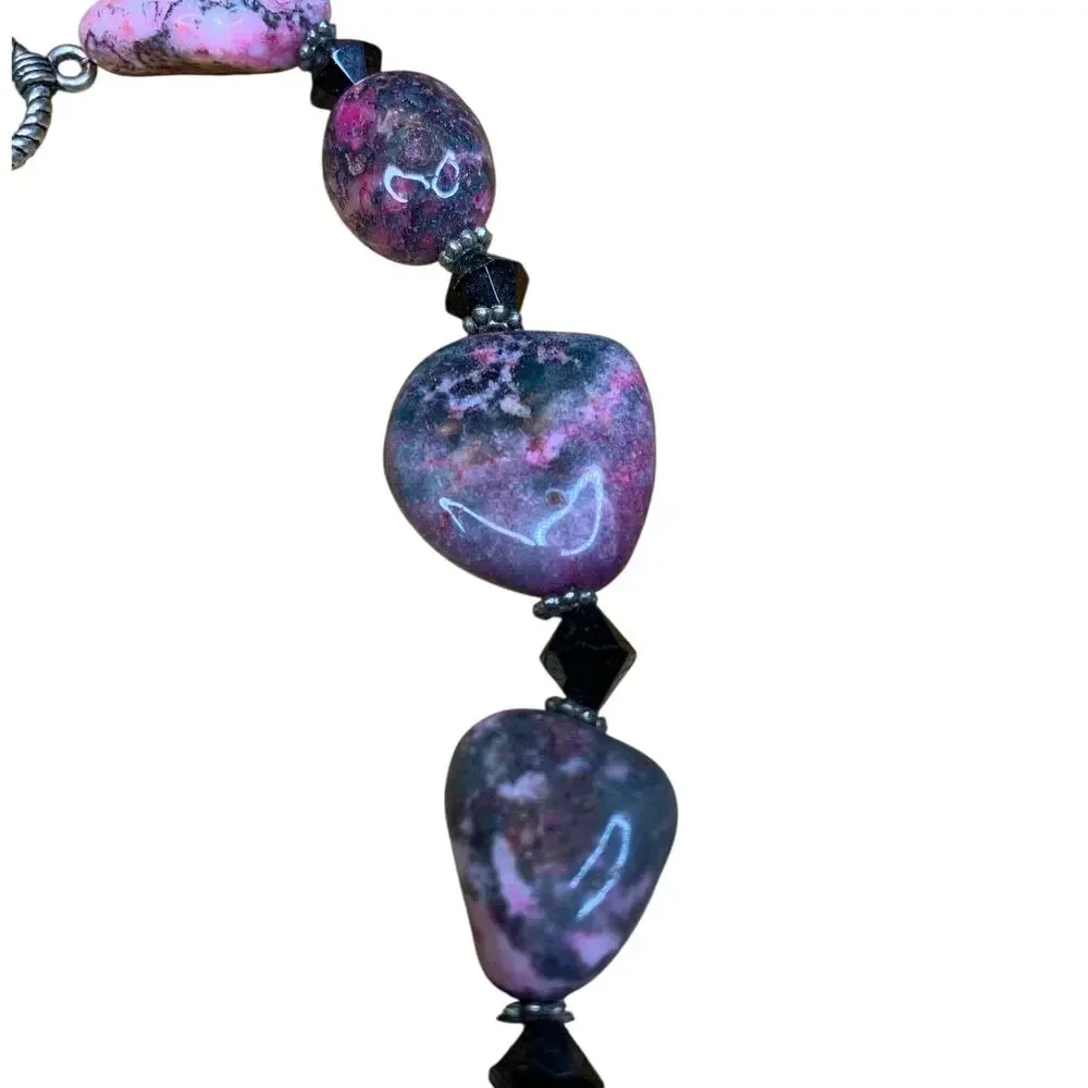 Artisan Rhodonite Sugilite Statement Necklace Pink Black Gemstone
